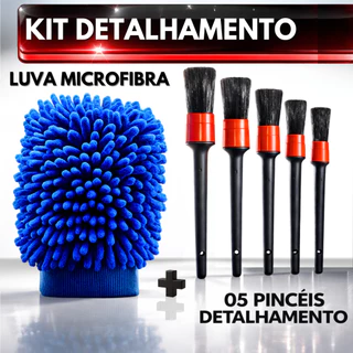 Kit Lavagem Automotiva 05 Pincel Detalhamento + Luva de Microfibra Lavar Carro Moto Limpeza Detalhada em Oferta na Shopee