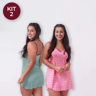 Kit 2 Camisolas Feminina de Poliéster Estampada Adulto Pijama Feminino Camisola Vestido de Dormir em Oferta na Shopee