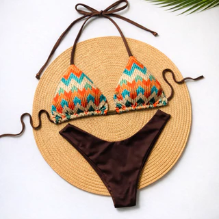 Biquíni Feminino Estampado Calcinha Fio Dental Marrom – Conforto, Estilo Praia Verão em Oferta na Shopee