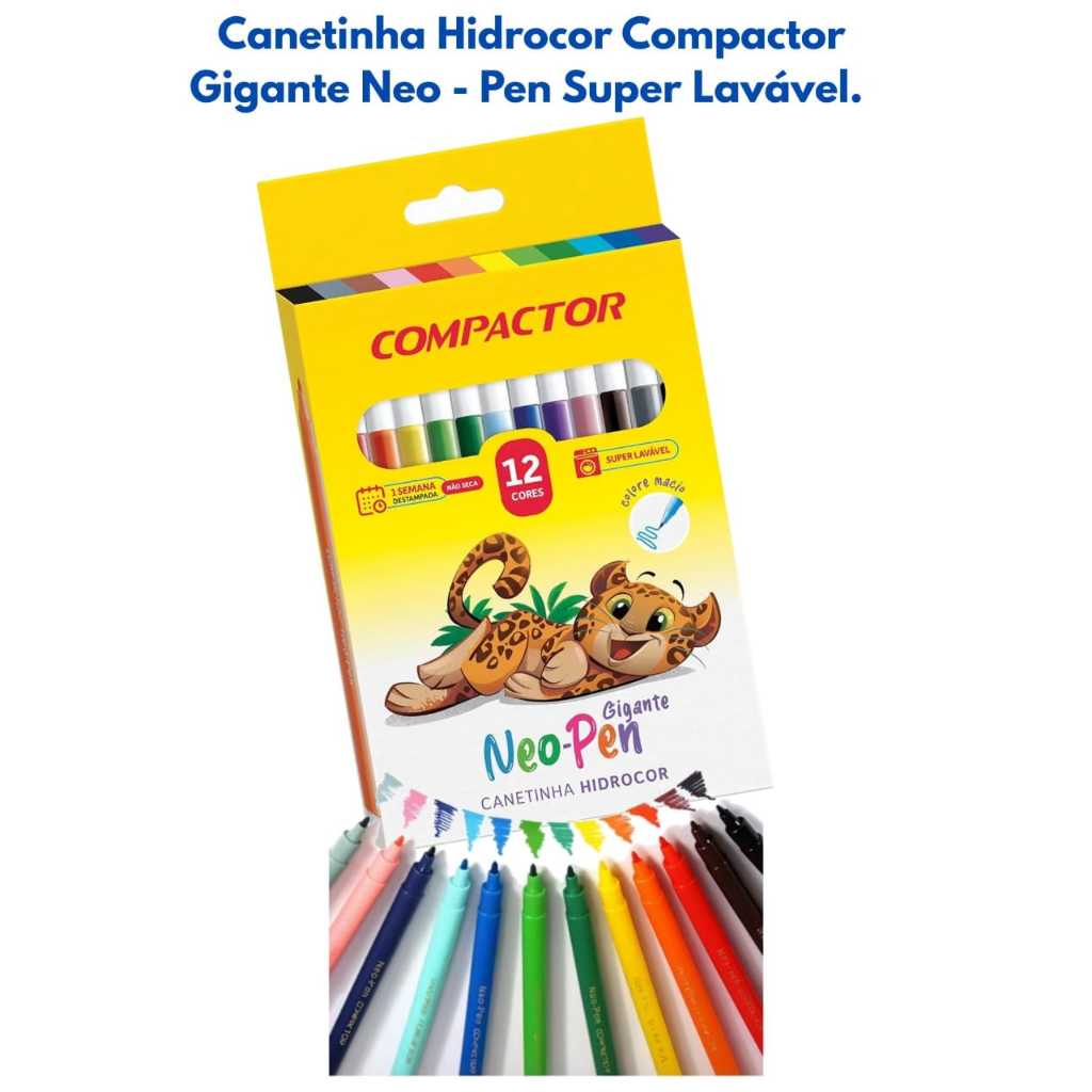 Canetinha Hidrocor Compactor 12 cores - Gigante Neo-Pen Super Lavável ...