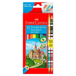 Lápis de Cor 10 Cores + 2 Lápis Bicolor Faber Castell Escolar Desenho Pintura em Oferta na Shopee