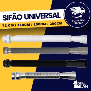 Sifão Flexível Sanfonado Universal 72 / 110 / 150 / 200 cm - Branco - Preto - Cromado - Cinza Durín