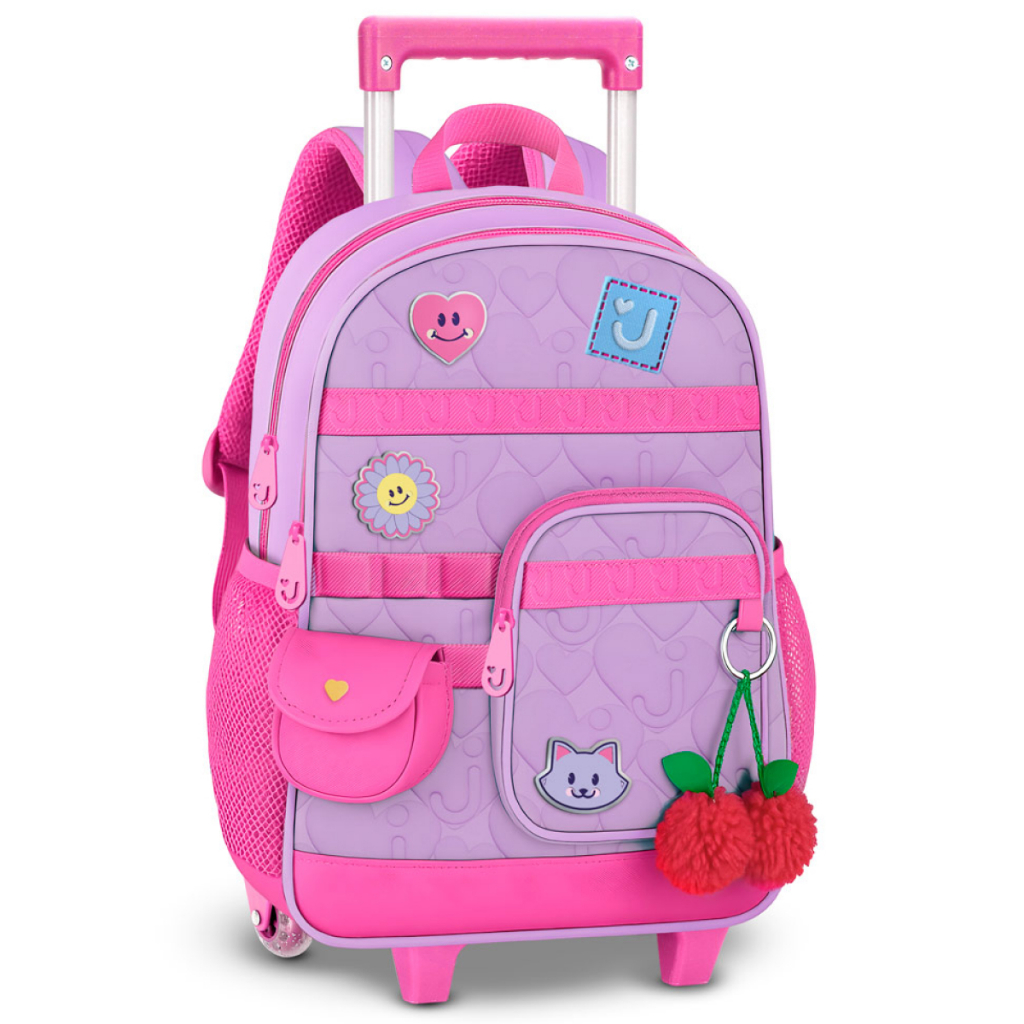 Mochila de Rodinhas Juju Teófilo Menina Escolar Rosa com