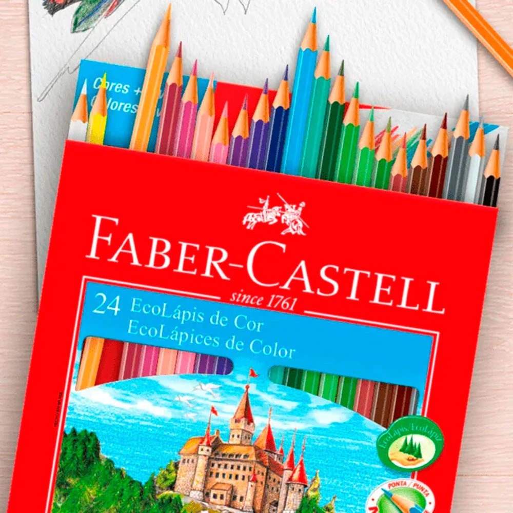 Kit jogo De Lápis de Colorir Faber-Castell 24 Cores Escolar Desenho ...
