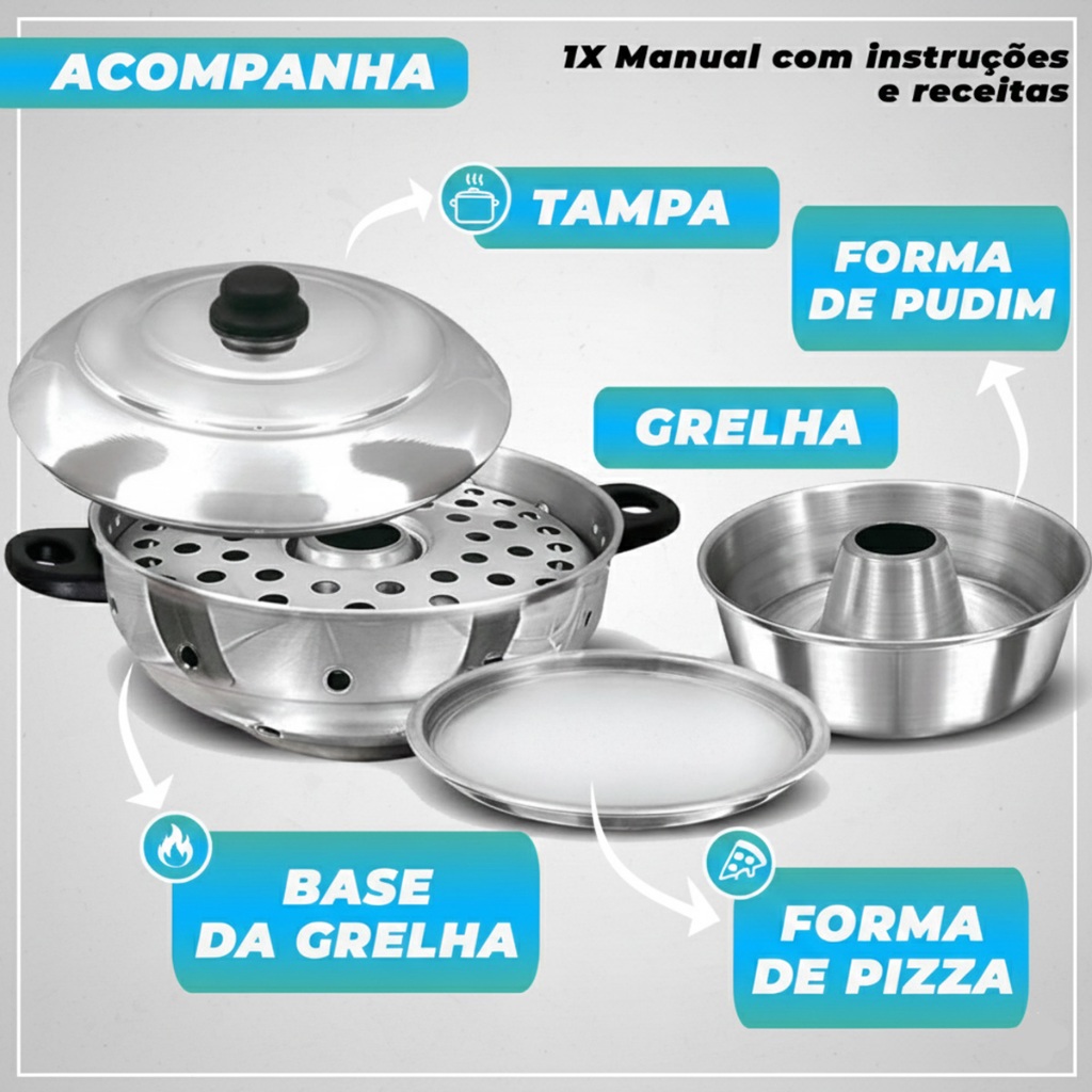 Churrasqueira Multicook Para Fogão 3 Em 1 30'cm faz Bolo, Pão ...