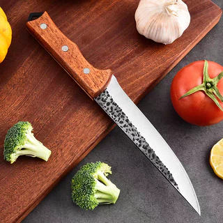 Faca Cutelo Forjado Artesanal Rustico Com Bainha Churrasco Desossar Carne Camping Chefe de Cozinha