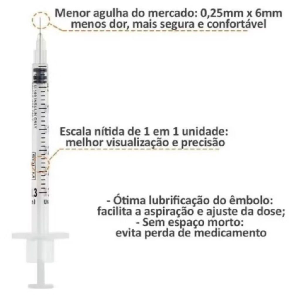 Seringa De Insulina 30 UI Agulha Fixa 6mm X 0,2511 Botox SOL-MILLENNIUM ...