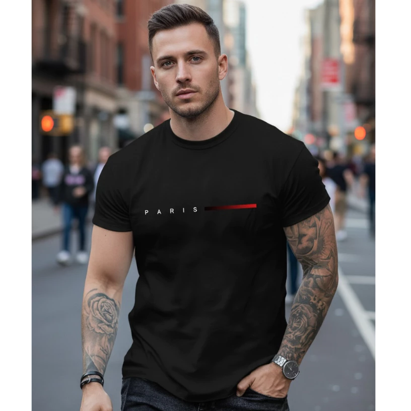 Camiseta Masculina Streetwear Paris Style 100% Algodão Premium Malha 30.1