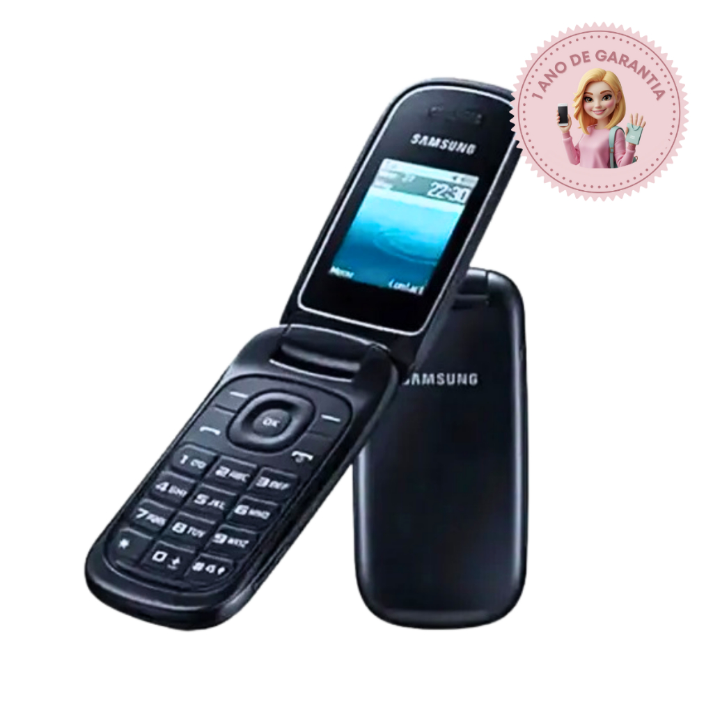 Celular Samsung Flip GT- E1272 Flip Prático Para Idosos Rádio Branco/ Preto