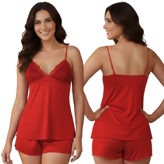 Pijama Baby Doll Sexy Short Doll Feminino Detalhe de Renda Sem Bojo Confortável em Oferta na Shopee