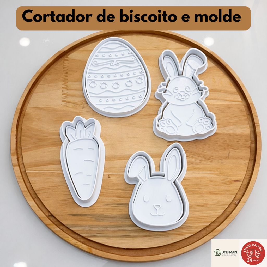 Kit Cortadores de Biscoito Páscoa – Coelho, Ovo e Cenoura – Ideal para ...