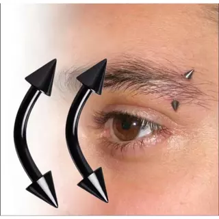 SUSU-Óculos KIT 3 Peças 316L/Piercing Curvo Spike preto vertical labret sobrancelha - Aço cirúrgico 6,8,10MM