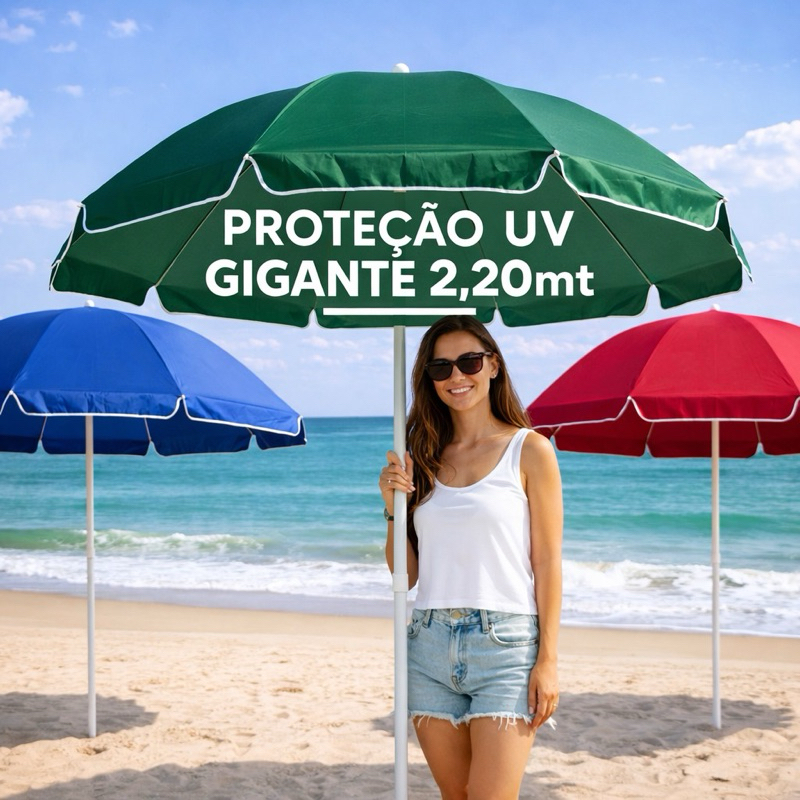 Guarda Sol Gigante Proteção UV 2,20 Metros Praia Piscina Camping ...
