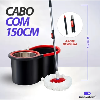 Mop Giratorio Com cabo de 150 cm Cesto Em Inox Balde Centrífuga E Rodinhas - Com 2 Refil
