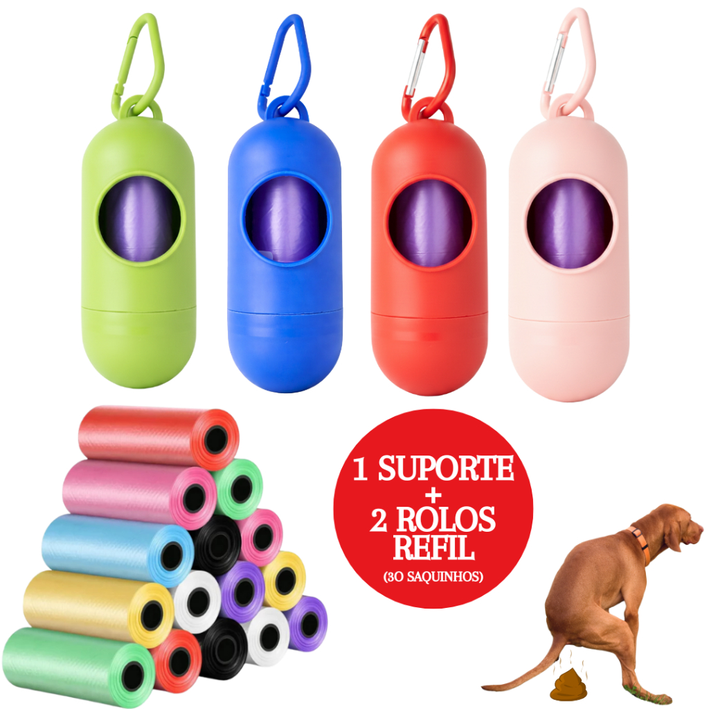 Kit Cata Caca 2 Refis Sacos Porta Saquinho Pet Cães Gatos Cachorro ...