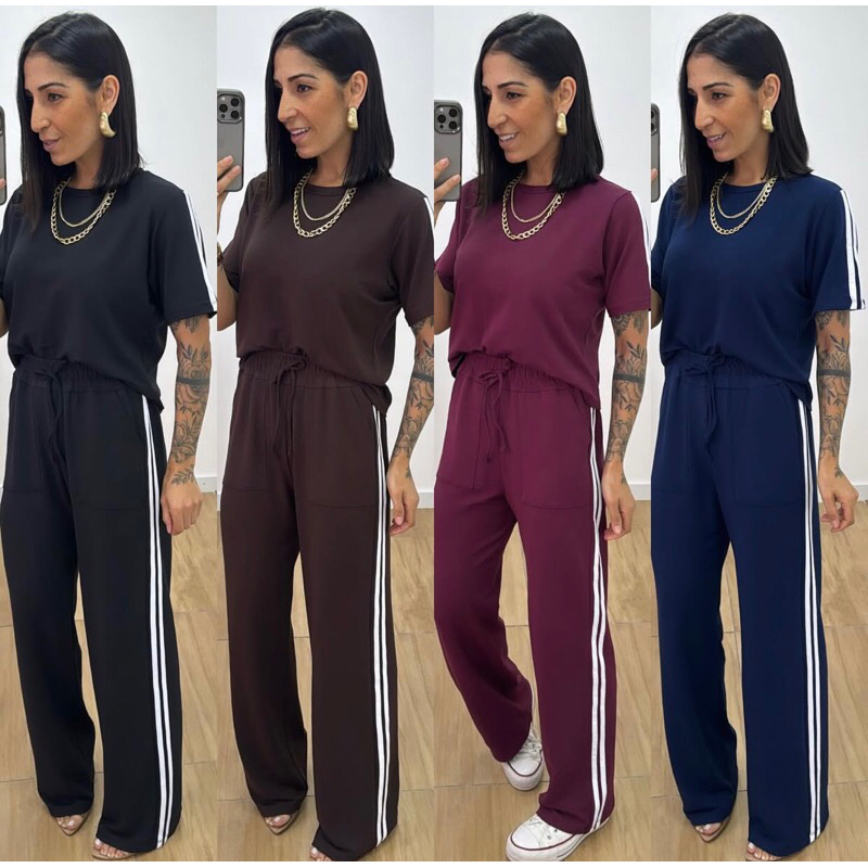 Conjunto Feminino Moletinho manga curta com elastano | Shopee Brasil