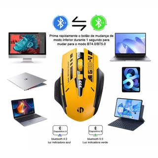 Mouse Amarelo Sem Fio 2.4G Bluetooth Clique Silencioso Design Ergonômico DPI Ajustável Compatível com Todos Dispositivos