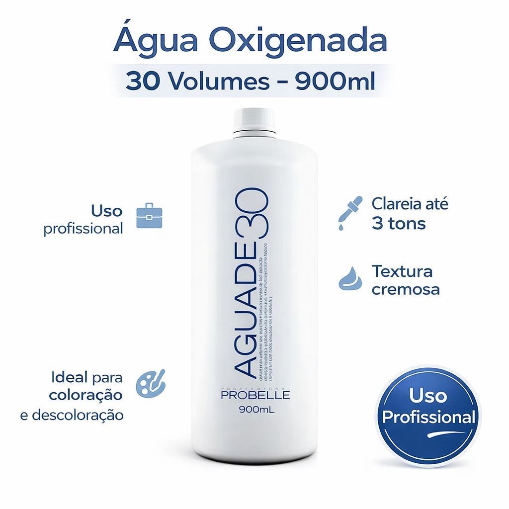 Agua Oxigenada 30 Volumes 900ml Probelle Clareia ate 3 tons. ox 30v ...