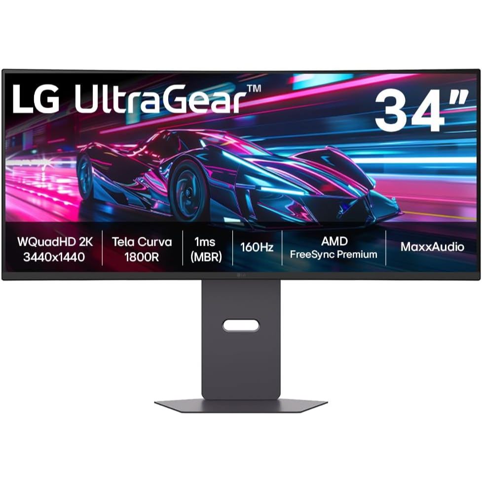 Monitor Gamer LG UltraGear™ Curvo 34G600A-B 34" QuadHD 2K, UltraWide 1800R, 160Hz, 1ms (MBR), AMD FreeSync™ Premium, HDR