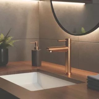 Torneira Banheiro Lavabo Aço Inox para Água Fria Rose Escuro Bancada Bica Media Marrom Modelo Manaus