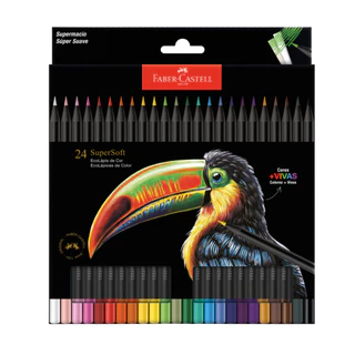 Lápis de Cor Escolar Pintura Desenho 24 Cores Supersoft Faber Castell em Oferta na Shopee