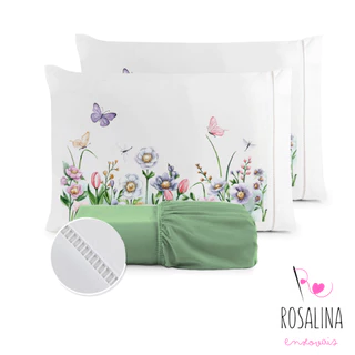 Kit Jogo de Cama Lençol Liso Fronha Estampada Micropercal 400 Fios Ponto Palito em Oferta na Shopee