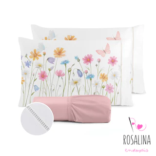Kit Jogo de Cama Lençol Liso Fronha Estampada 400 Fios Micropercal Ponto Palito em Oferta na Shopee