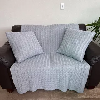 Kit Manta de Sofá Tricot Xale Tricô 180x90cm com 2 Capas Almofadas Decoração