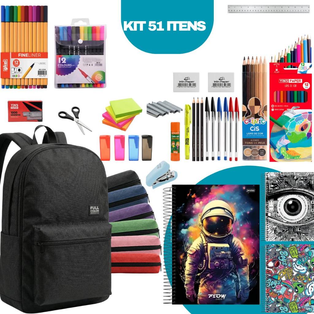 Material Escolar Kit Completo Mochila Ensino Fundamental Médio ...