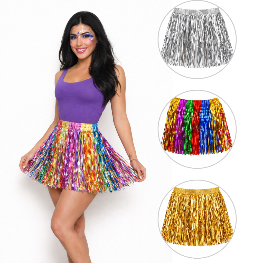Saia de Fitas Fitilho Metalizada Carnaval Festa 40cm Cores Variadas ...