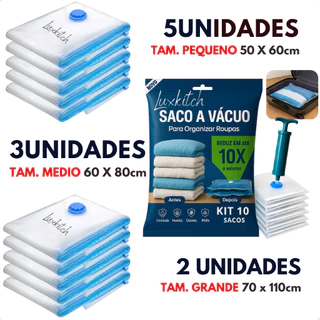 Kit 5 ou 10 Sacos A Vácuo Reutilizáveis Com Bomba Manual Organizador De Malas Viagem Roupas Casaco em Oferta na Shopee