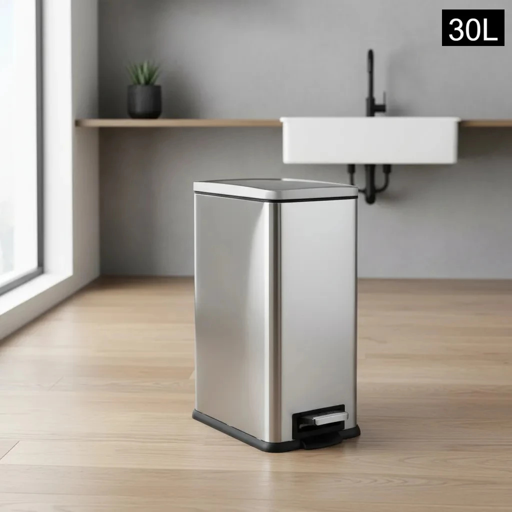Lixeira Retangular 20 Litros com Pedal Inox Organizar Lixo Banheiro ...
