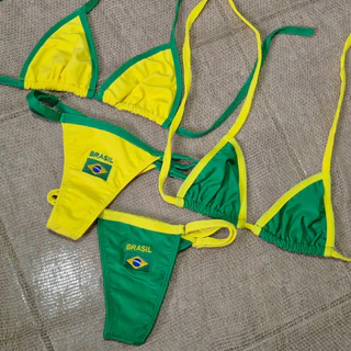Biquíni Fita Verde Amarelo Brasil Copa Marquinha de Fita Verão Moda Praia Sol Calor Bicolor Piscina Moderno Sofisticado em Oferta na Shopee