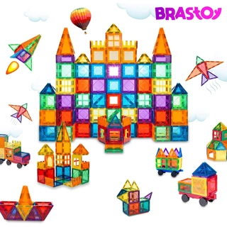 Brastoy Blocos Montar Magnéticos Construção 65/130 Peças Brinquedo Educativo Infantil Mais de 3 Anos em Oferta na Shopee