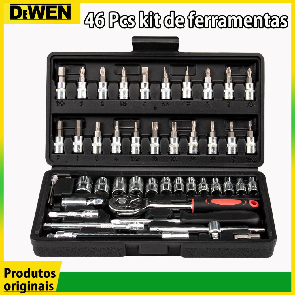 Kit 46 Chave Catraca Jogo Soquete de 1 4 Chave de Catraca e Caixa de Ferramentas para Uso Doméstico