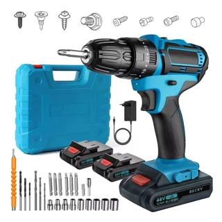 Parafusadeira 2 Baterias 48v Furadeira Maleta 28pcs Cor Preto/azul 110v/220v