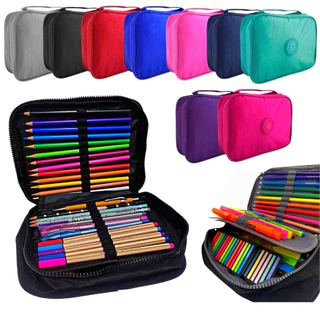 Estojo Box Escolar 100 Pens Grande 2 Divisórias Nylon C/ Alça Infantil Juvenil em Oferta na Shopee