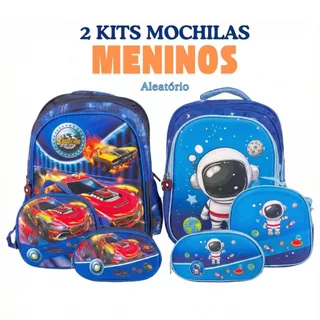 2 Kits Mochila Infantil Masculina Aleatória - Mochila + Lancheira + Estojo em Oferta na Shopee