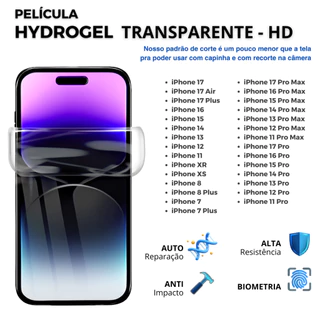 Pelicula Hidrogel HD Anti Impacto para iPhone TODOS OS MODELOS - 16 - 15 - 14 - 13 - 12 - 11