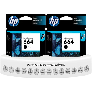 Kit 2 Cartuchos Originais Preto F6V29AB HP 664 P/ 1115 2136 2676 3636 3775 3776 3786 3790 4535 4536 4675 4676 5076 5276