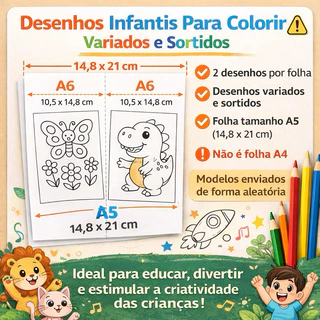 300 Desenhos Para Colorir Infantil | Variados Sortidos | 2 por Página em Oferta na Shopee