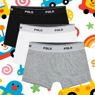 Kit 3 Cuecas Boxer Polo Cotton Infantil Kids 100% Algodão Forro Duplo Confortável em Oferta na Shopee