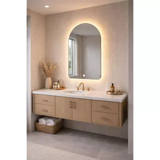 Espelho Oval com LED Touch 60x80 cm | Luz Quente e Fria para Banheiro, Quarto e Penteadeira