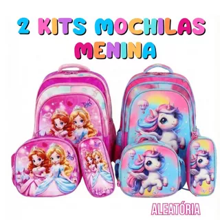 2 Kits Mochila Infantil Feminina Aleatória - Mochila + Lancheira + Estojo em Oferta na Shopee