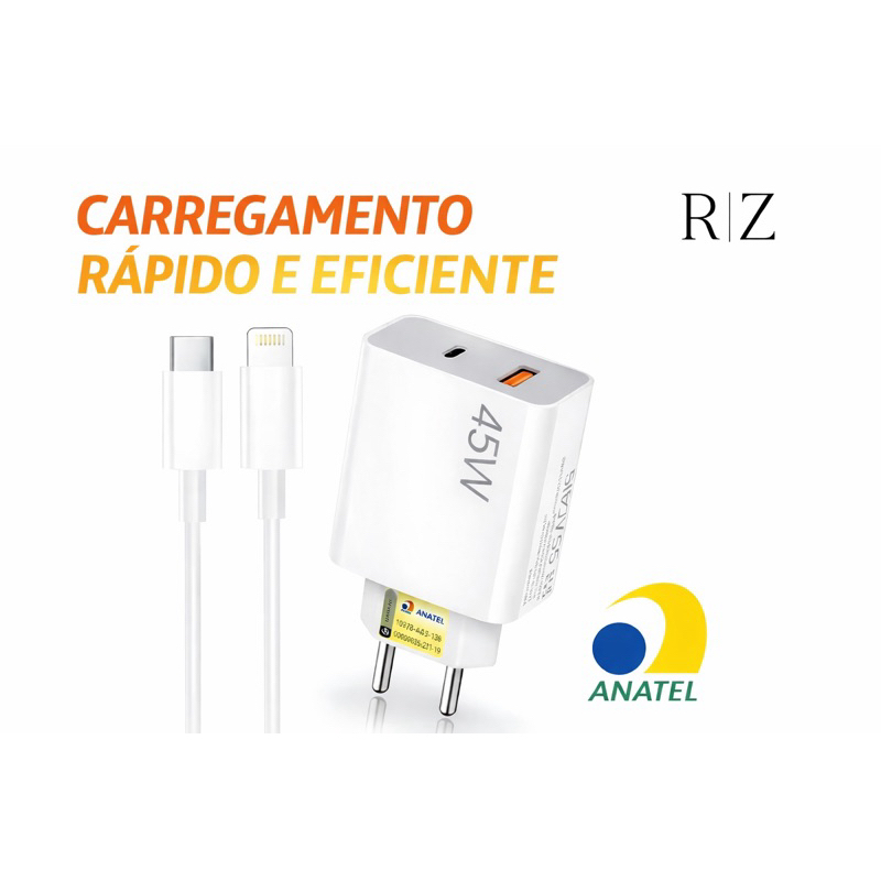 Carregador Turbo 45W USB-C + USB-A - Incluso Cabo Lightning | iPhone ...