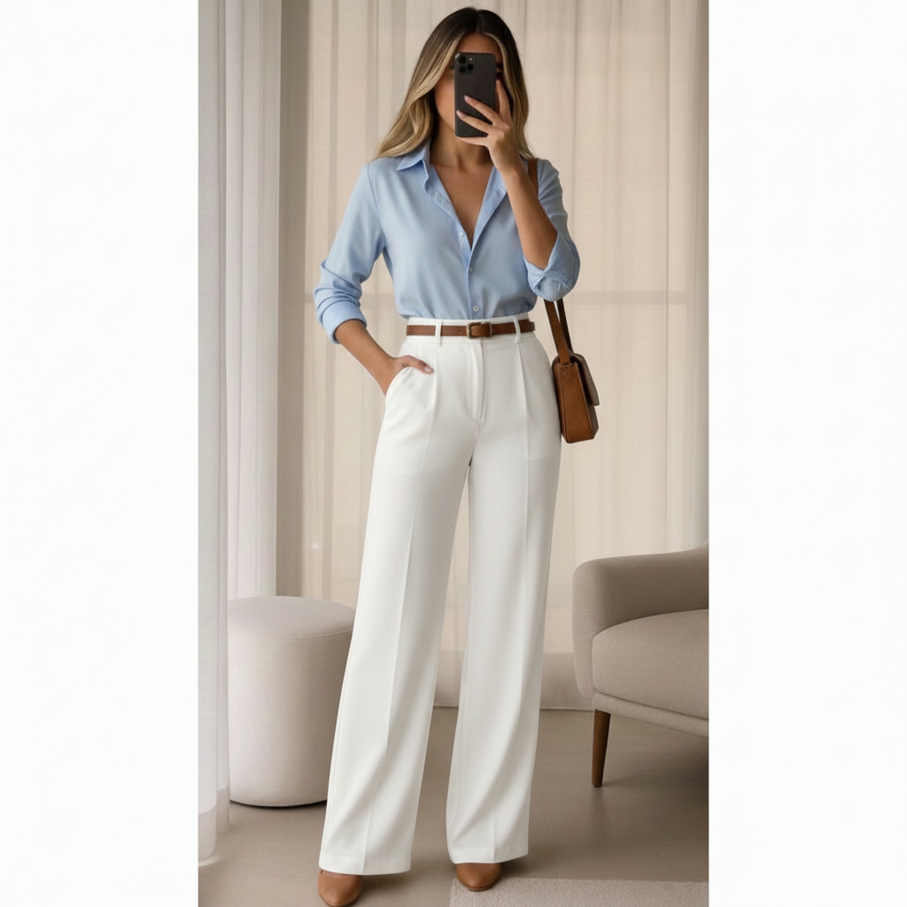 Conjunto Feminino Calça que não amassa e Camisa Luxo Old Money ...