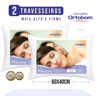 Kit 2 Travesseiro Original Ortobom Firme e alto TNT 40x60cm Antialérgico antiácaro Flocos de espuma em Oferta na Shopee