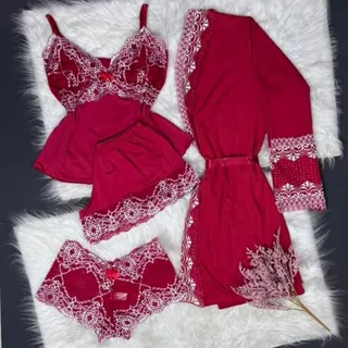 kit Noite de Luxo: 1 Robe + Babydoll + Calcinha Caleçon em Renda Bicolor em Oferta na Shopee
