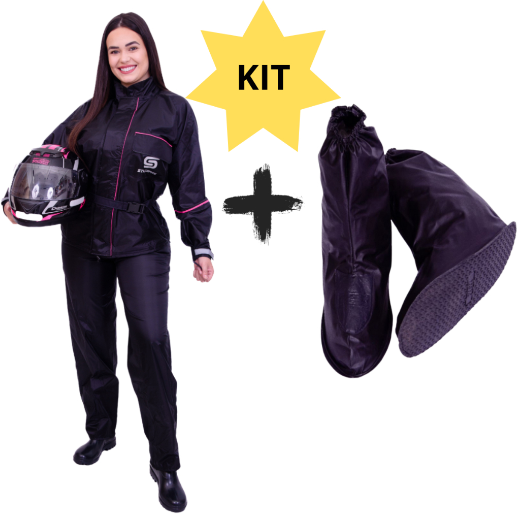 Kit Capa Roupa Conjunto Chuva Nylon Feminina Impermeável Moto ...