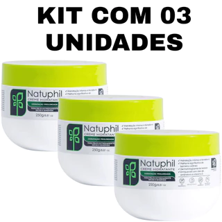 Kit 3 Cremes Natuphil 250g Hipoalergênico Sem Perfume Hidratação Profunda p/ Peles Sensíveis